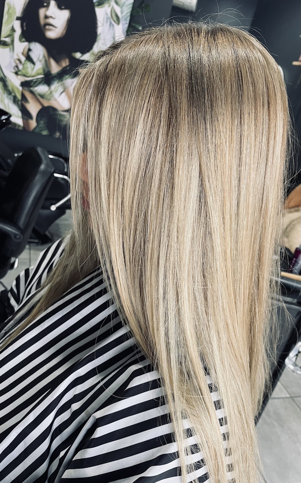 Long sleek blonde highlights
